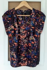 Mcginn Patterned Blouse w/Rouched Sleeves Size 4